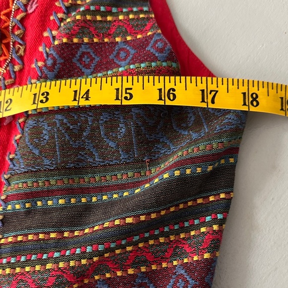 Vintage Colorful Embroidered Red Vest Beaded   Artsy Boho Festival Maximalism L - Picture 6 of 8